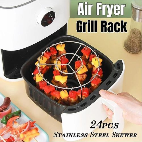 product_image_name-Generic-Air Fryer Grill Rack Kitchen Grilling Tools Air Fryer Skewer Stand Stainless Steel Hanging Oven Skewers Rack  24 Skewer Multifunctional Grill for Cooking Kebabs-1