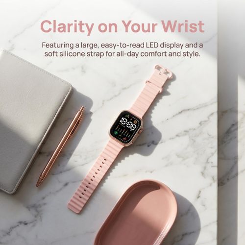 Fashion Student Large Screen Waterproof LED Electronic Watch Silicone Strap Multi-Function Digital Timepiece for Girls - Pink - image 3