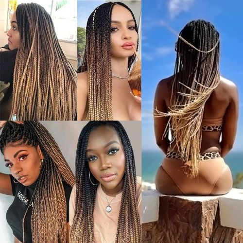 Box Braids Crochet Hair 6 Packs 24 Inch Ombre Dark Roots Golden