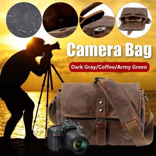 Leather Canvas Camera Bag Vintage DSLR SLR Messenger Shoulder Bag