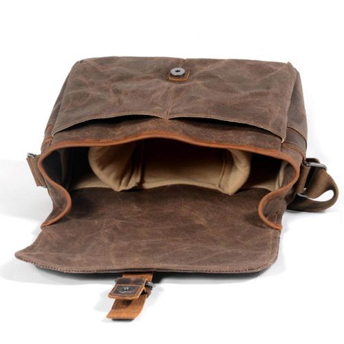 Vintage Waterproof Shockproof Canvas Leather Trim Messenger Bag for DSLR  Camera