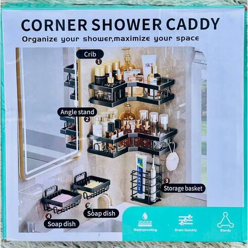 product_image_name-Generic-5-piece bathroom corner shower caddy organizer set designed for wall mounting without drilling.  -2
