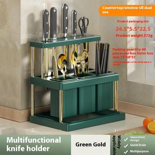 TIMBUTUS Multi-Function Kitchen Knife Holder – Cutlery Rack, Utensil Organizer & Drainer