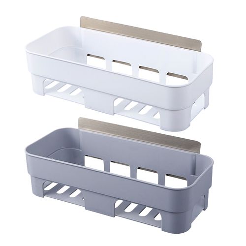 Punch-free Bathroom Shelf Plastic Wall Hanging Bathroom Storage Rack Basket  No Trace Stickers 