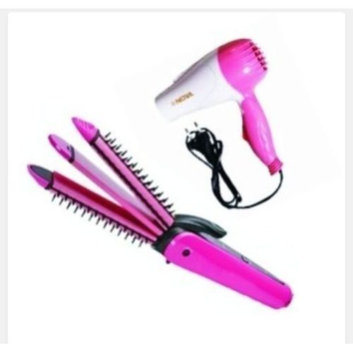 Nova 3 In 1 Hair Curler Straightener Set Foldable Hair Dryer