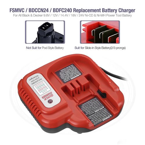 US Charger For Black & Decker 9.6V 12V 14.4V 18V Ni-MH/Ni-CD Slide  Style Battery