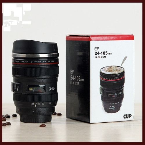 BPA Free Camera Lens Stainless Steel Travel Coffee Mug, Cup, Thermos