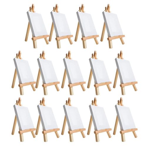 Mini Canvas and Easel Set with Mini Watercolor Paint in Bulk Set of 12 -  Kids Art Party Favors & Party Supplies - 4x4 Small Canvases for Painting