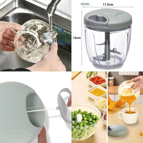 product_image_name-CYFAZA-900ml Manual Food Processor Vegetable Chopper Meat Grinder, Portable Hand Pull String Garlic Mincer Onion Cutter for Veggies, Ginger, Fruits, Nuts, Herbs, Blue-5