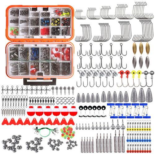 Generic 343pcs Fishing Accessories Kit Including Tackle Box Fishing Hooks  Weights Jig Heads Barrel Swivels