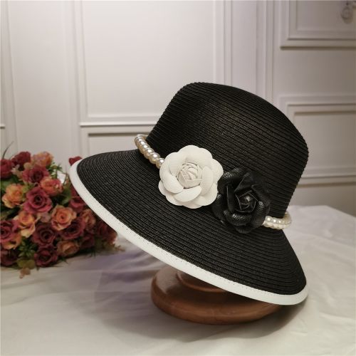 Fashion (One Size) French Retro Elegant Straw Hat Hepburn Pearl