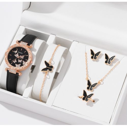 product_image_name-Fashion-Black Butterfly Belt Watch Jewelry Bracelet Necklace Suit-1