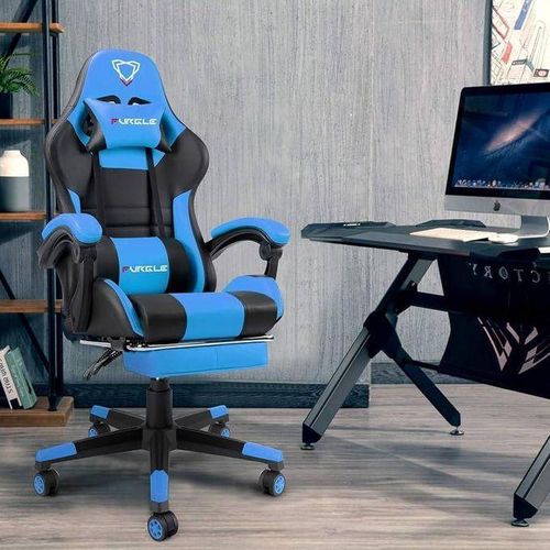 Generic Executive Pro Furgle Gaming Chair With Footrest_BLACK/BLUE - image 2