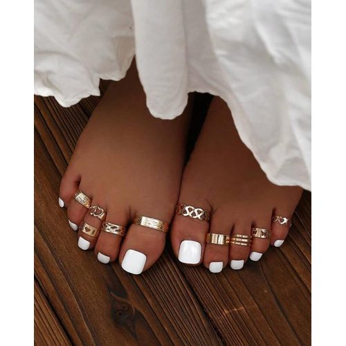 Rosette 10pcs Fancy Adjustable Gold Toe Ring Set