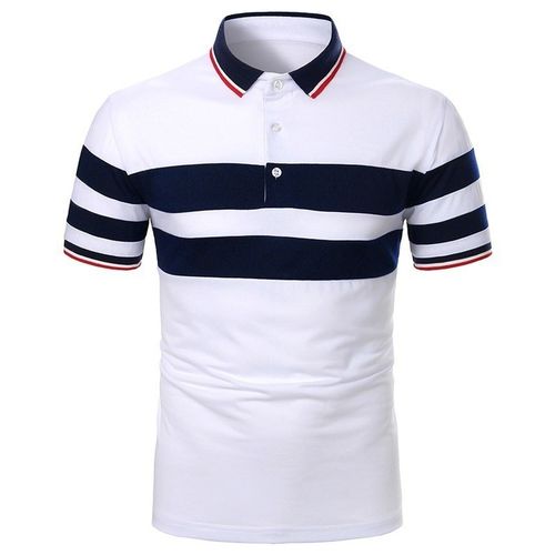 Generic Men’s Striped Short Sleeve Polo Shirt Contrast Color Patchwork ...