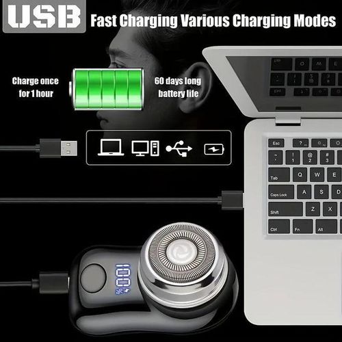Generic Men'S Professional Electric Mini Shaver, USB Beard Shaver with Smart Digital Display, Easily Shave - image 3