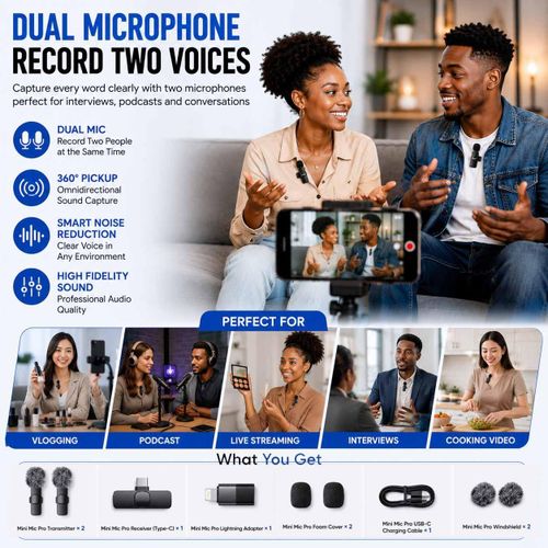 CAPro Wireless Lavalier Microphone Dual Clip-On Mini Mic Plug & Play Noise Reduction For iPhone Android Type-C Video Recording Vlog Interview TikTok - image 4
