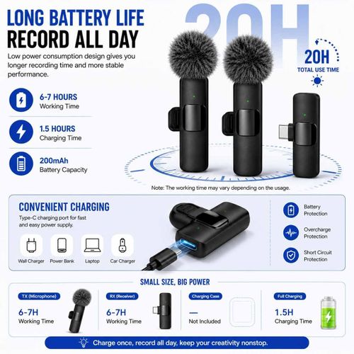 CAPro Wireless Lavalier Microphone Dual Clip-On Mini Mic Plug & Play Noise Reduction For iPhone Android Type-C Video Recording Vlog Interview TikTok - image 7