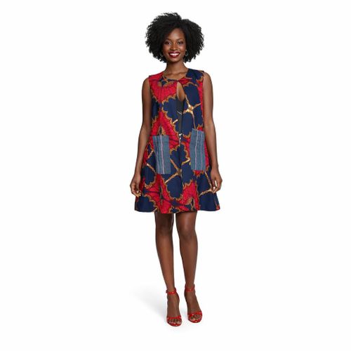 Boltmor Lisa Ankara Sleeveless Kimono Short Dress With Belt