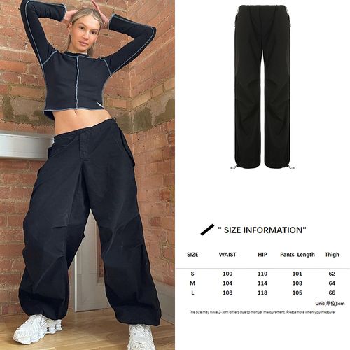 Fashion (Black)Y2K Pockets Cargo Pants For Women Straight Oversize Pants  Harajuku Vintage 90S Aesthetic Low Waist Trousers Wide Leg Baggy Jeans DOU