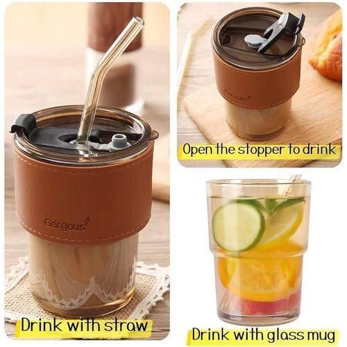 Generic 350ML LEATHER GRIP THICKENED GLASS STRAW CUP - image 3