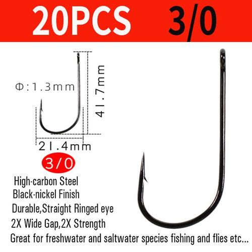 Generic Vtwins 20pcs Big Game Streamer Bgc Carnivore Fish Hook 2x Strength  Wide Gap Pike Musky Bass Trout Fly Tying Hook1/0 To 6/0