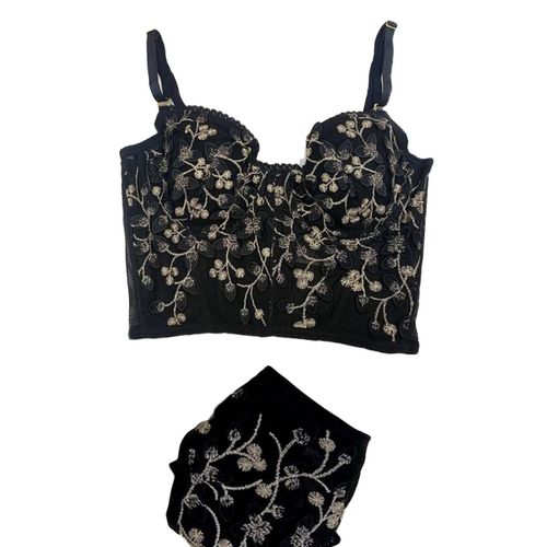 White Floral Embroidered Push Up Corset Bra