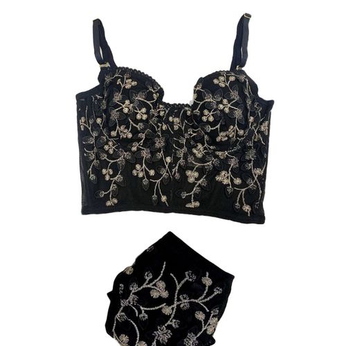 Fashion Embroidered Floral Lingerie Set Push Up Underwire Bustier Underwear