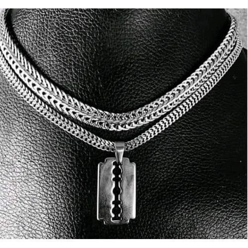 Fashion Cuban Link Chain With Razor Blade Pendant Silver