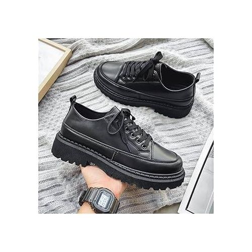 product_image_name-Fashion-Men’s Black Chunky Lace-Up Casual Shoes – Thick Sole Sneakers-1