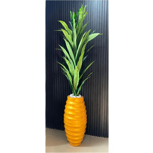 Generic Luxury Artificial Green Plant in Ribbed Decorative Vase – Orange