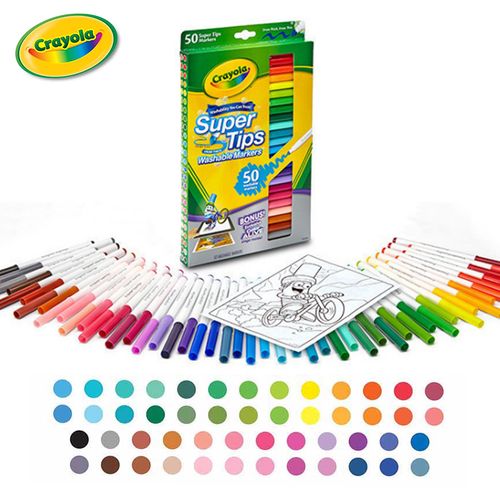 Crayola Super Tips Washable Marker Set - Assorted Colors, Fine Line, Set of  50