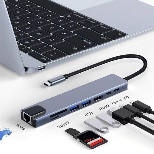 Hub USB-C 8 In 1 Multiporta Con HDMI 4K E USB 3.0 Per MacBook Pro/Air - Grigio Siderale