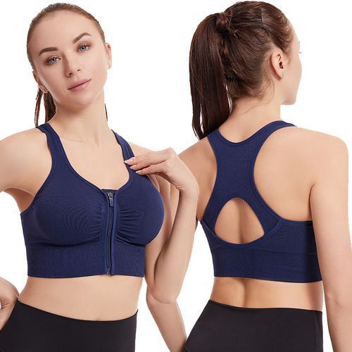 Generic Sports Bra For Women,Criss-Cross Front Zipper Sports Bras（Navy  Blue）