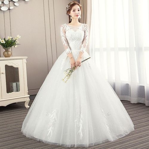 product_image_name-Fashion-Women Lace Long Sleeves Plus Size Wedding Dress Bridal Gown-White-1