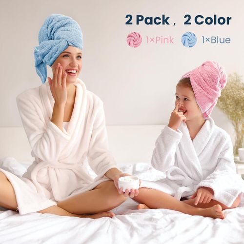 product_image_name-Flushrenic-Microfiber Hair Towel Wrap for Women 2 Pack, Soft Hair Drying Towel Anti Frizz with Elastic Strap, Ultra Absorbent Drying Hair Turbans for Curly, Wet Hair, Long, Thick Hair-4