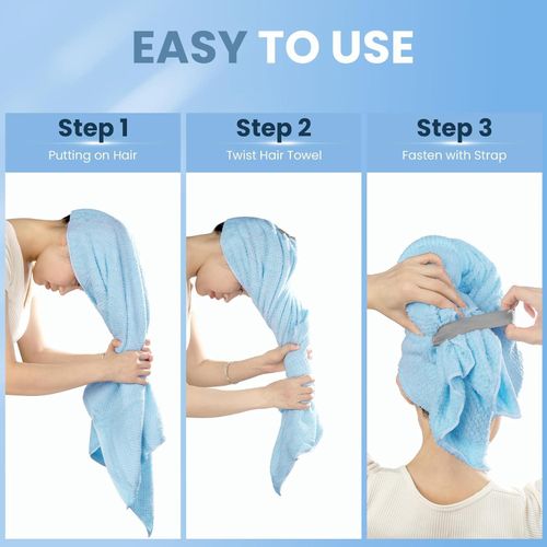 product_image_name-Flushrenic-Microfiber Hair Towel Wrap for Women 2 Pack, Soft Hair Drying Towel Anti Frizz with Elastic Strap, Ultra Absorbent Drying Hair Turbans for Curly, Wet Hair, Long, Thick Hair-5
