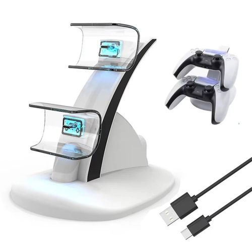 ShebSheb PS5 Dual Controller Charger Station, Fast Charging Dock with LED Light Display and Type‑C Cable