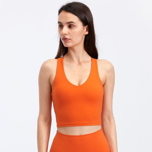 Fashion Sports Bras Top Women V-Neck Anti-sweat Padded Yoga Workout Athletic  Bras Crop Top Peachy Orange