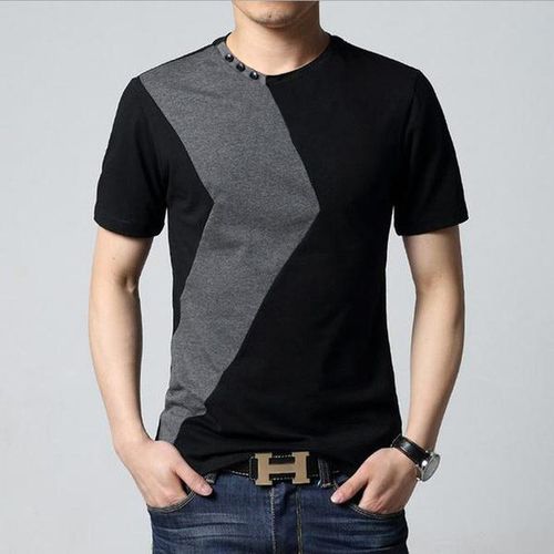 Danami Button Designed Black Grey Contrast Round Neck T-Shirt | Jumia ...