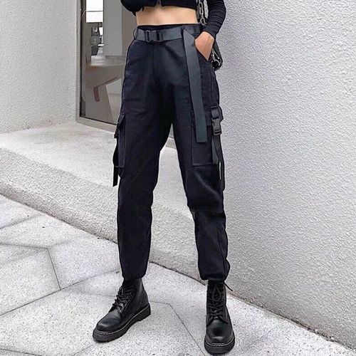 Solid Black Casual Pants Women Couples Plus Size S-4xl Harajuku Zipper  Unisex Bf Techwear Cargo Overalls Loose Chic High Waist - Pants & Capris -  AliExpress