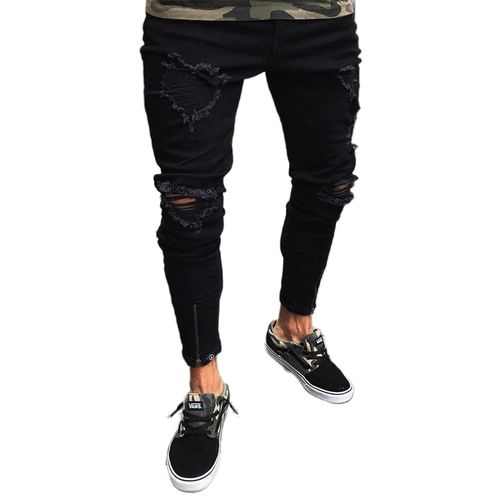 Fashion Mens Cool Designer Brand Black Jeans Skinny Ripped Explosive Jeans