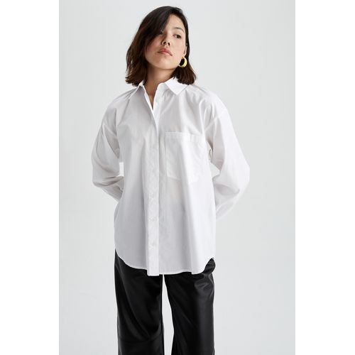 Defacto Woman Young Oversize Fit Woven Long Sleeve Shirt - White