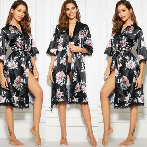 Women's 2 Piece Lace Pajamas Lingerie Satin Silk Nightgown V Neck