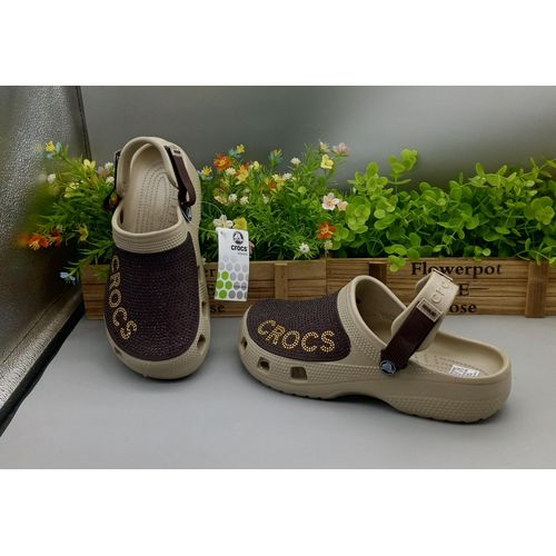 Crocs Brown, Cream Unisex Soft Comfy Crystals Shining Clog - image 2