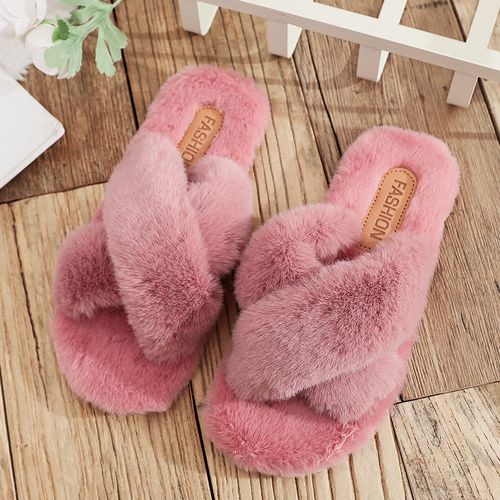 Pink Fur Slippers Real Fur Slippers Fluffy Slippers Winter 