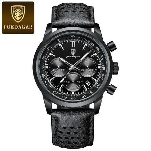 POEDAGAR Men's Quartz Watches Chronograph Leather Sports