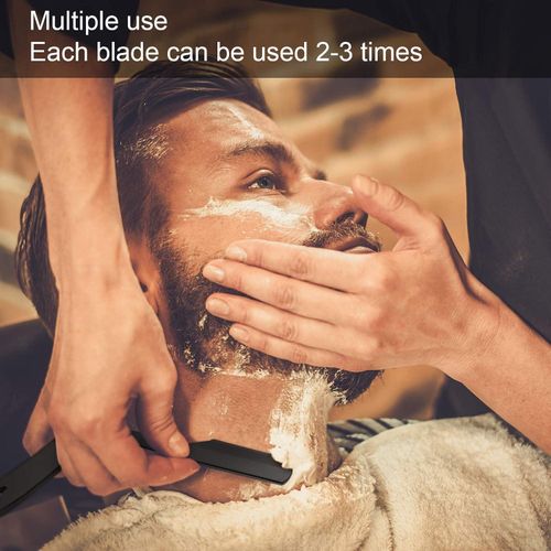 product_image_name-Generic-Professional Straight Edge Barber Shaving Razor Black Folding Knife kit with 5pieces of blade and 1 Neck Duster-5
