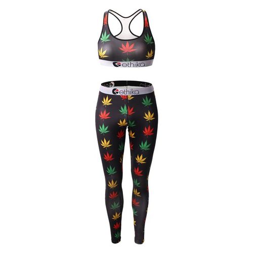 Fashion Ethika New Fitness Active Wear Sleeveless Two Pieces Print Set Women  Underwear