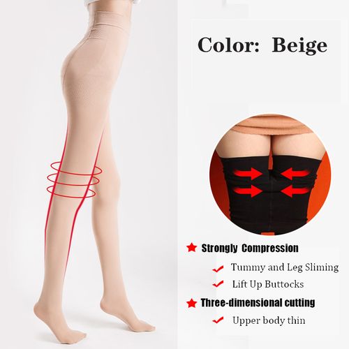 Fashion Down Compression Hose Women Tights Lift Up Ocks Legs Shaper Sliming  Hoses Stocking Beige